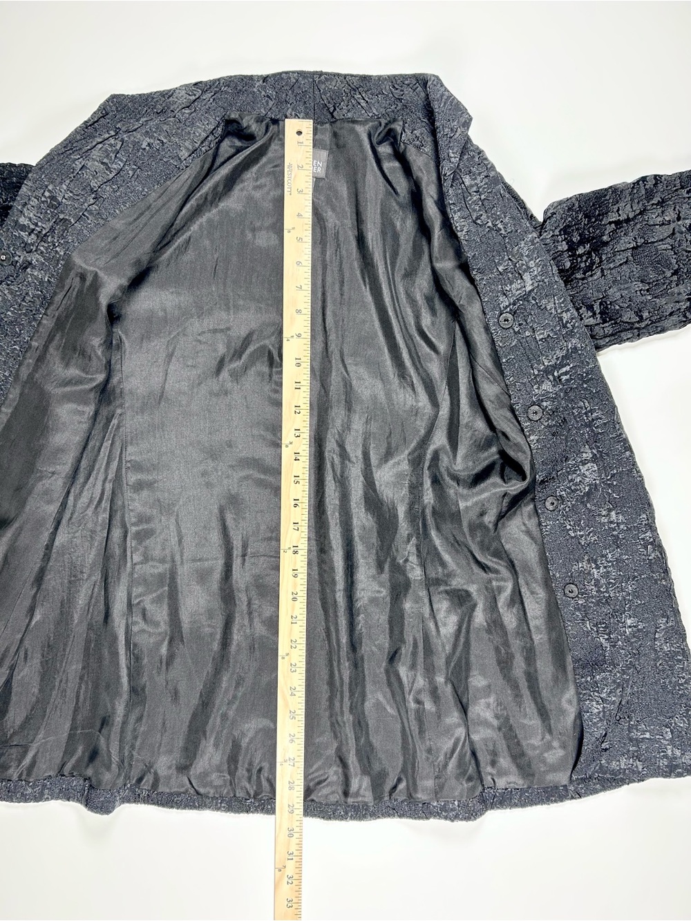 Eileen Fisher Crinkle Jacket Women's Medium Black 3/4 Sleeve Mid Length Textured - Picture 15 of 15